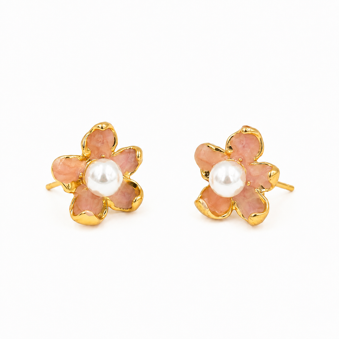 Blush Petal Pearl Centre Stud Earrings