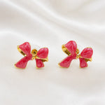 Load image into Gallery viewer, Hot Pink Enamel Bow Stud Earrings
