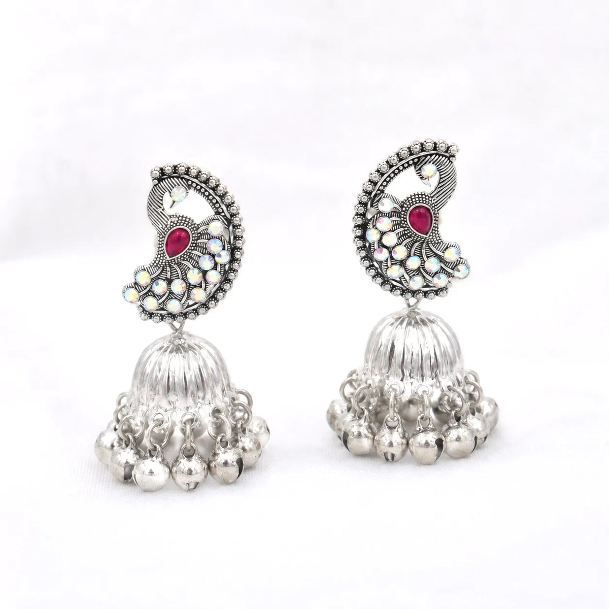 Ruby peacock jhumka earrings