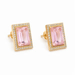 Load image into Gallery viewer, Pink Emerald Crystal Pave Halo Stud Earrings
