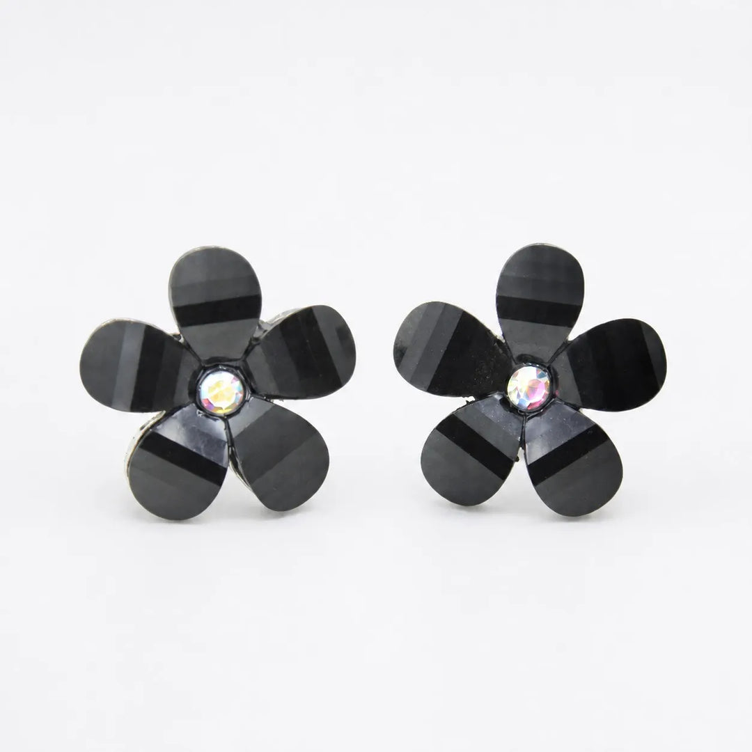 Black Daisy Crystal Stud Earrings