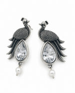Load image into Gallery viewer, Oxidised Peacock Stone Pearl Drop Earrings
