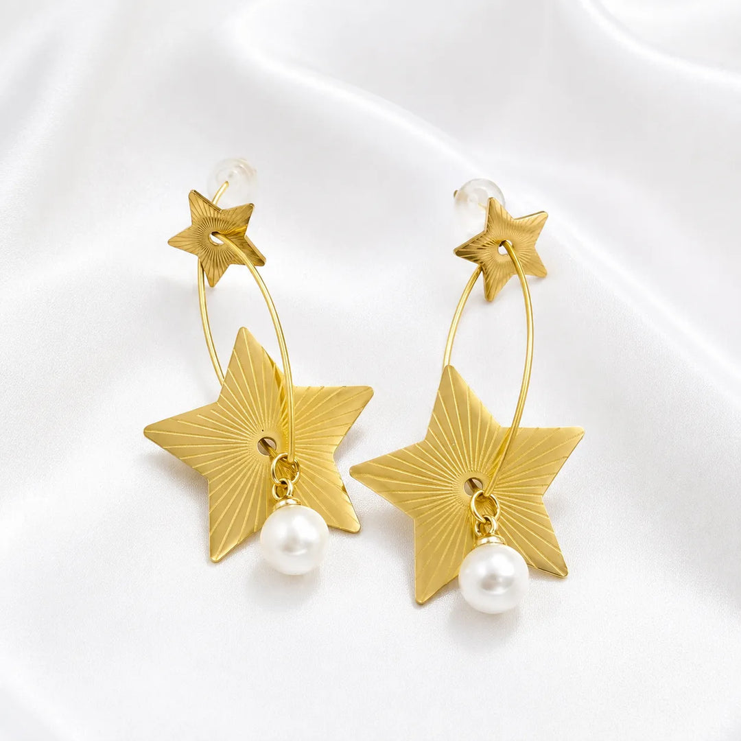 Gold Shooting Star Pearl Earrings