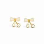 Load image into Gallery viewer, Cream Bow Pearl Cherry Earrings
