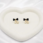 Load image into Gallery viewer, Black Bow Pearl Cherry Earrings
