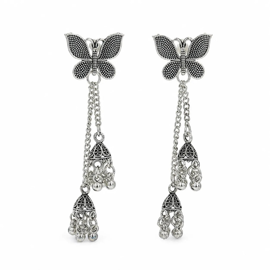 Oxidised Silver Butterfly Jhumka Earrings