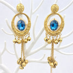 Load image into Gallery viewer, Blue Crystal Kashmiri Jhumka Drop Earrings
