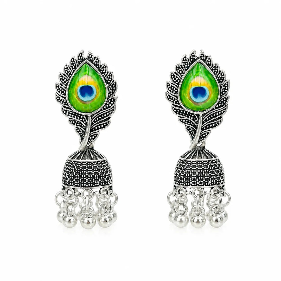 Peacock Enamel Dome Jhumka Earrings