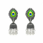 Load image into Gallery viewer, Peacock Enamel Dome Jhumka Earrings
