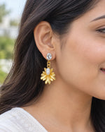 Load image into Gallery viewer, Ruvique Gold Sunburst Pearl Chain Drop Earrings
