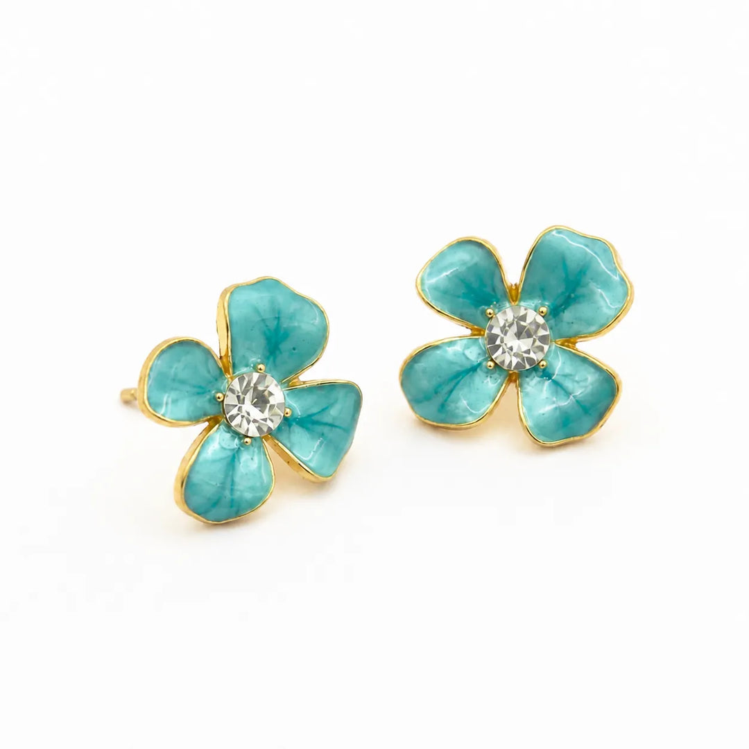Teal Petal Crystal Centre Studs