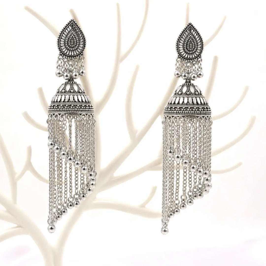 Tribal Chain Drop Jhumka Earrings