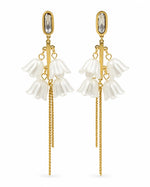 Load image into Gallery viewer, Grey CZ Gold Bar Bell Flower Tassel Drop Earrings
