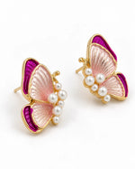 Load image into Gallery viewer, Ruvique Butterfly Pearl Enamel Stud Earrings
