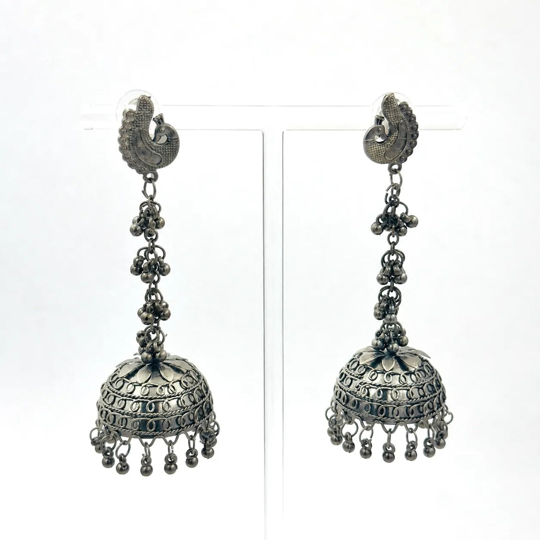 Black Peacock Long Jhumka Earrings