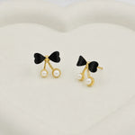 Load image into Gallery viewer, Black Bow Pearl Cherry Earrings
