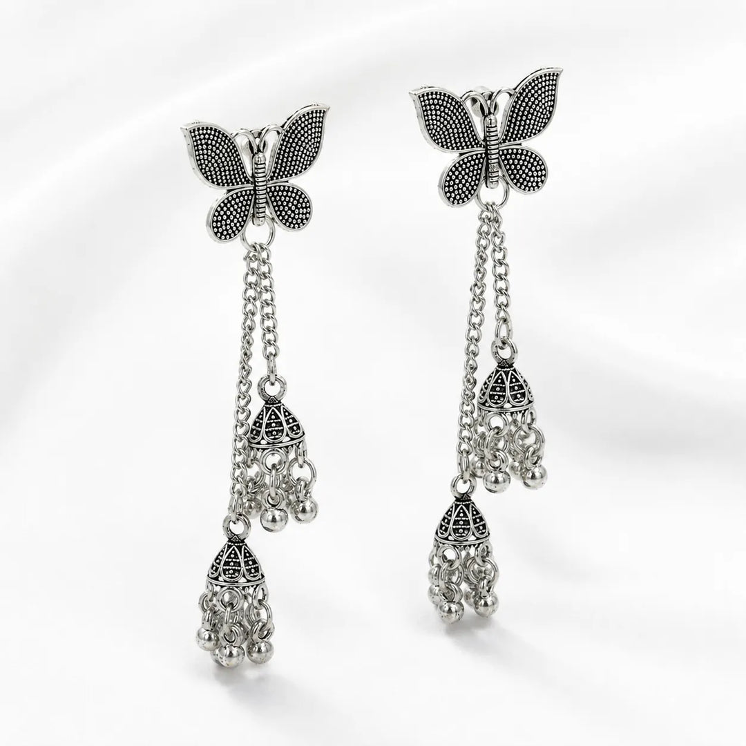 Oxidised Silver Butterfly Jhumka Earrings