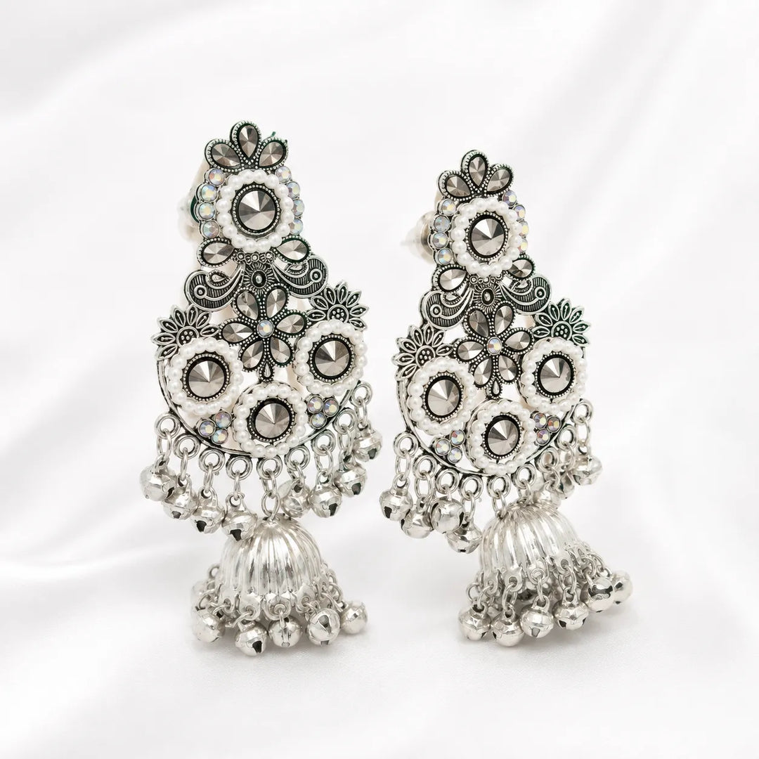 Oxidised Stone Ghungroo Jhumka Earrings