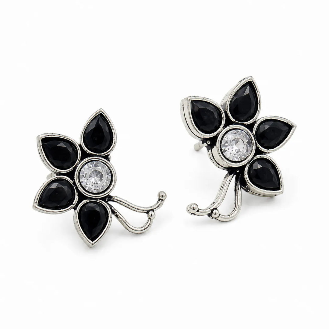 Floral Oxidised Stud Earrings