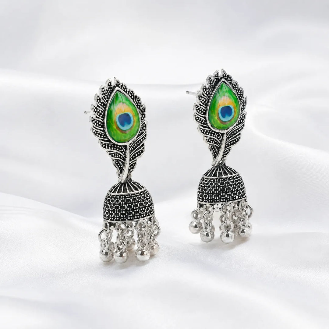 Peacock Enamel Dome Jhumka Earrings
