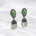 Load image into Gallery viewer, Peacock Enamel Dome Jhumka Earrings
