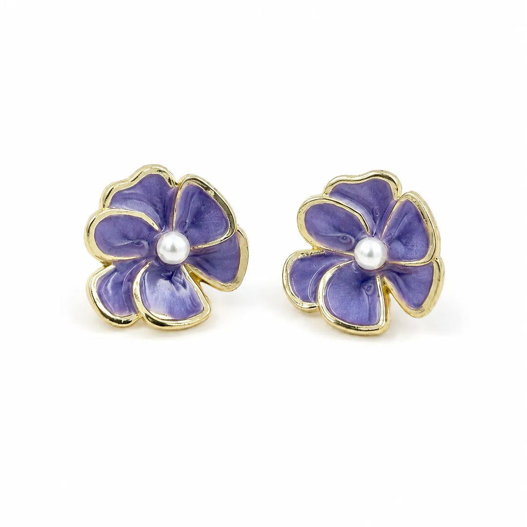 Violet Bloom Pearl Studs