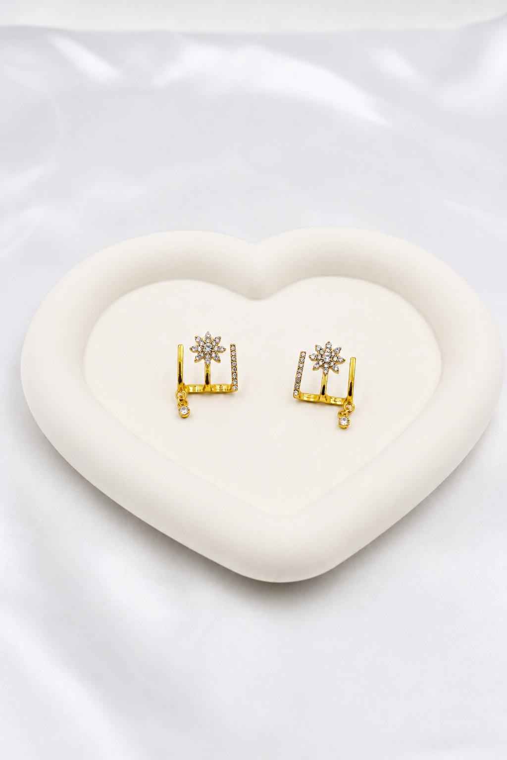 Crystal star huggie drop earrings