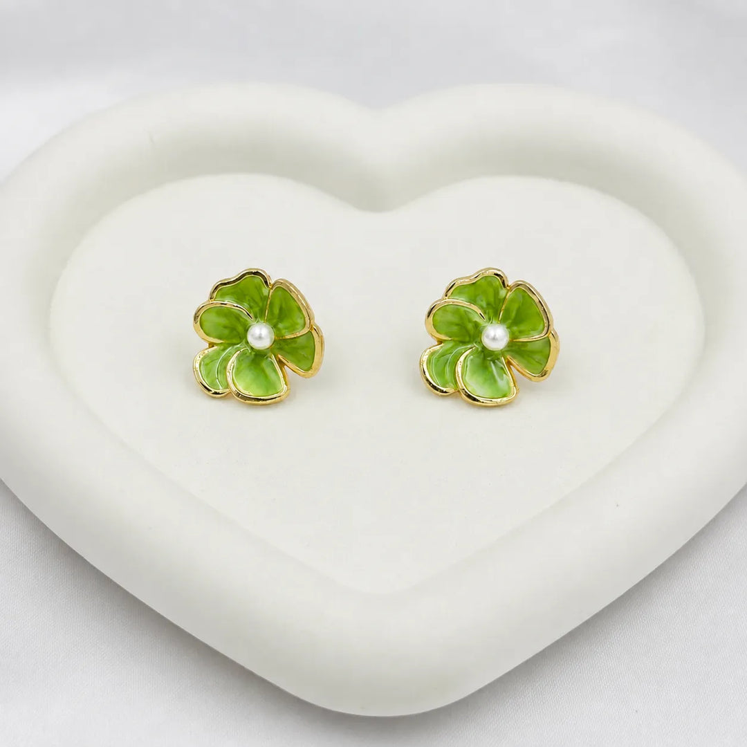 Green Garden Pearl Studs