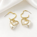 Load image into Gallery viewer, Diamond Heart Pearl Dangle Earrings
