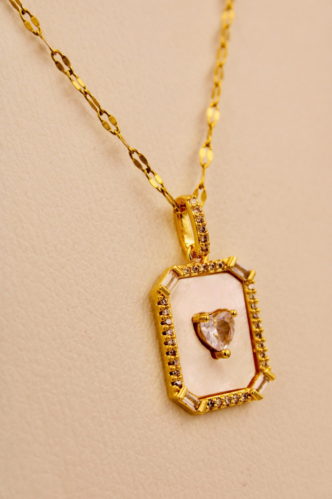 White Enamel Heart Frame Necklace