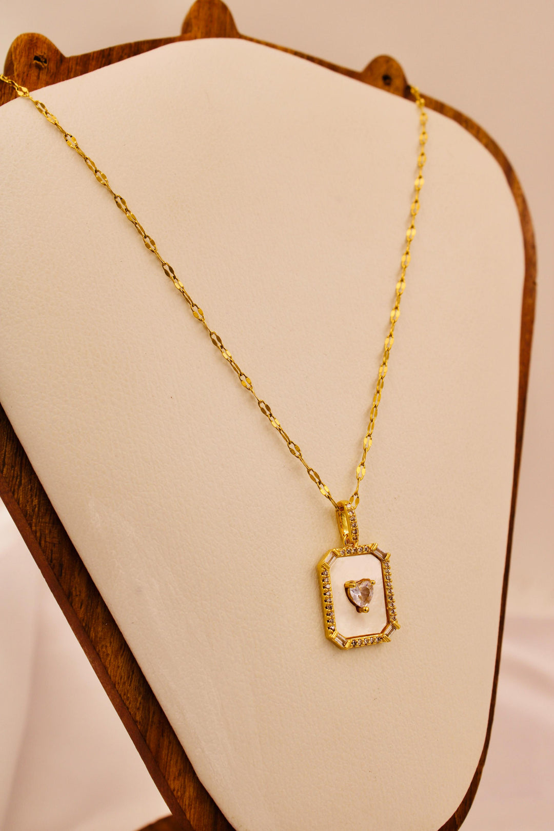 White Enamel Heart Frame Necklace