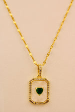 Load image into Gallery viewer, Emerald Heart Frame Necklace
