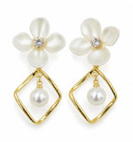 Load image into Gallery viewer, White Petal CZ Stud Pearl Diamond Drop Earrings
