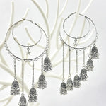 Load image into Gallery viewer, Crescent Moon Multi Jhumka Tassel Hoop Earrings
