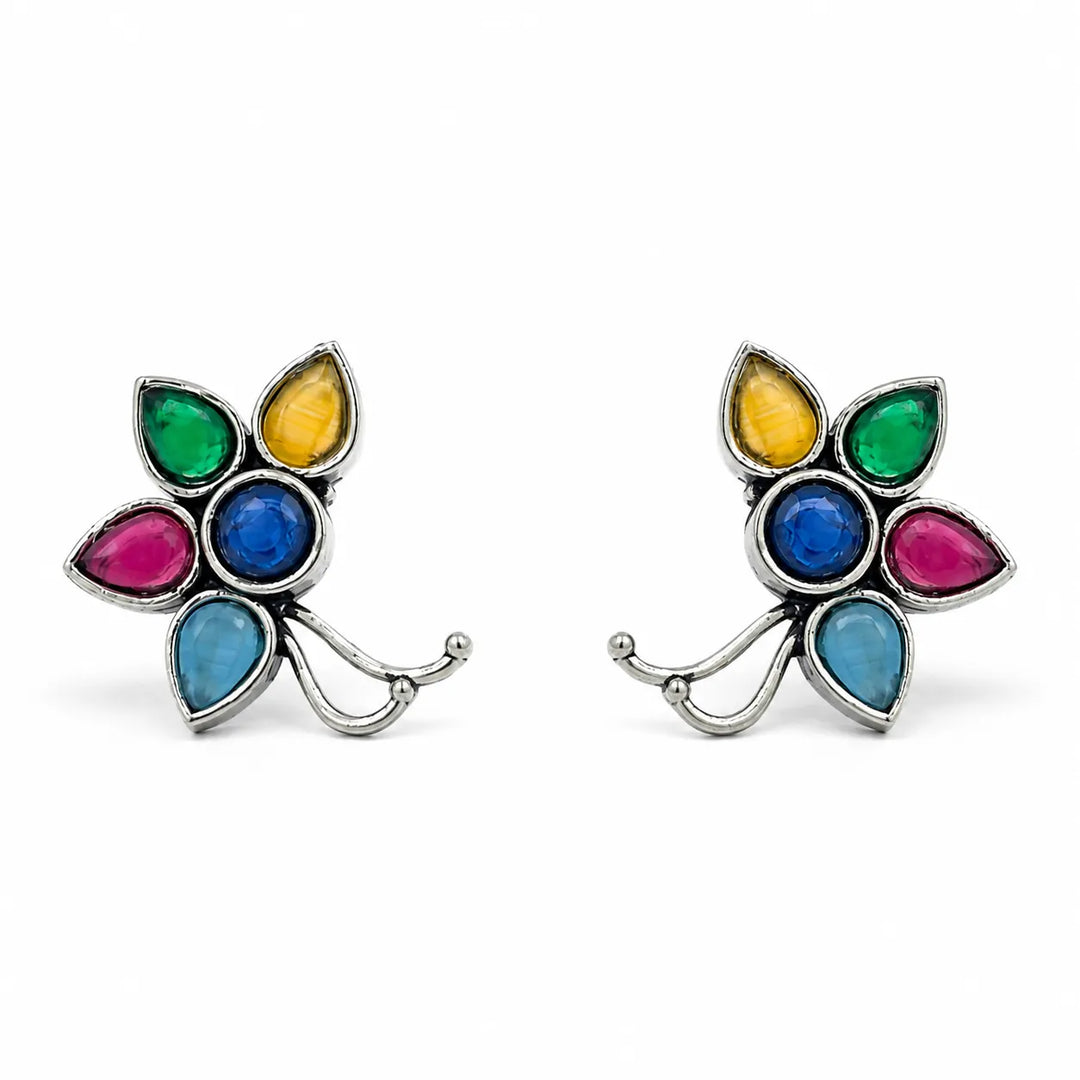 Floral Oxidised Stud Earrings