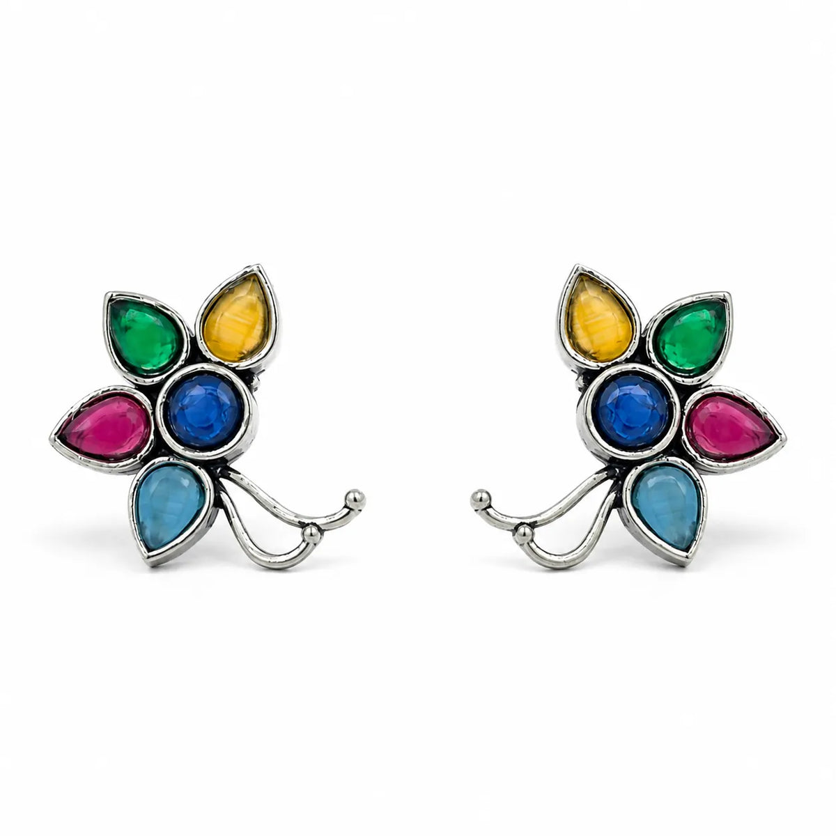 Floral oxidised stud earrings