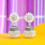 Load image into Gallery viewer, Silver Pearl Cluster Jhumka Earrings
