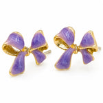 Load image into Gallery viewer, Lavender Bow Gold Rim Stud Earrings
