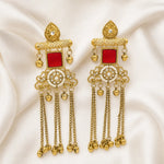 Load image into Gallery viewer, Rajwadi Red Stone Ghungroo Chain Earrings
