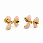 Load image into Gallery viewer, Blush Bow Gold Rim Stud Earrings
