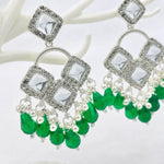 Load image into Gallery viewer, Kundan Square Emerald Bead Drop Earrings
