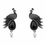 Load image into Gallery viewer, Oxidised Peacock Stone Pearl Drop Earrings
