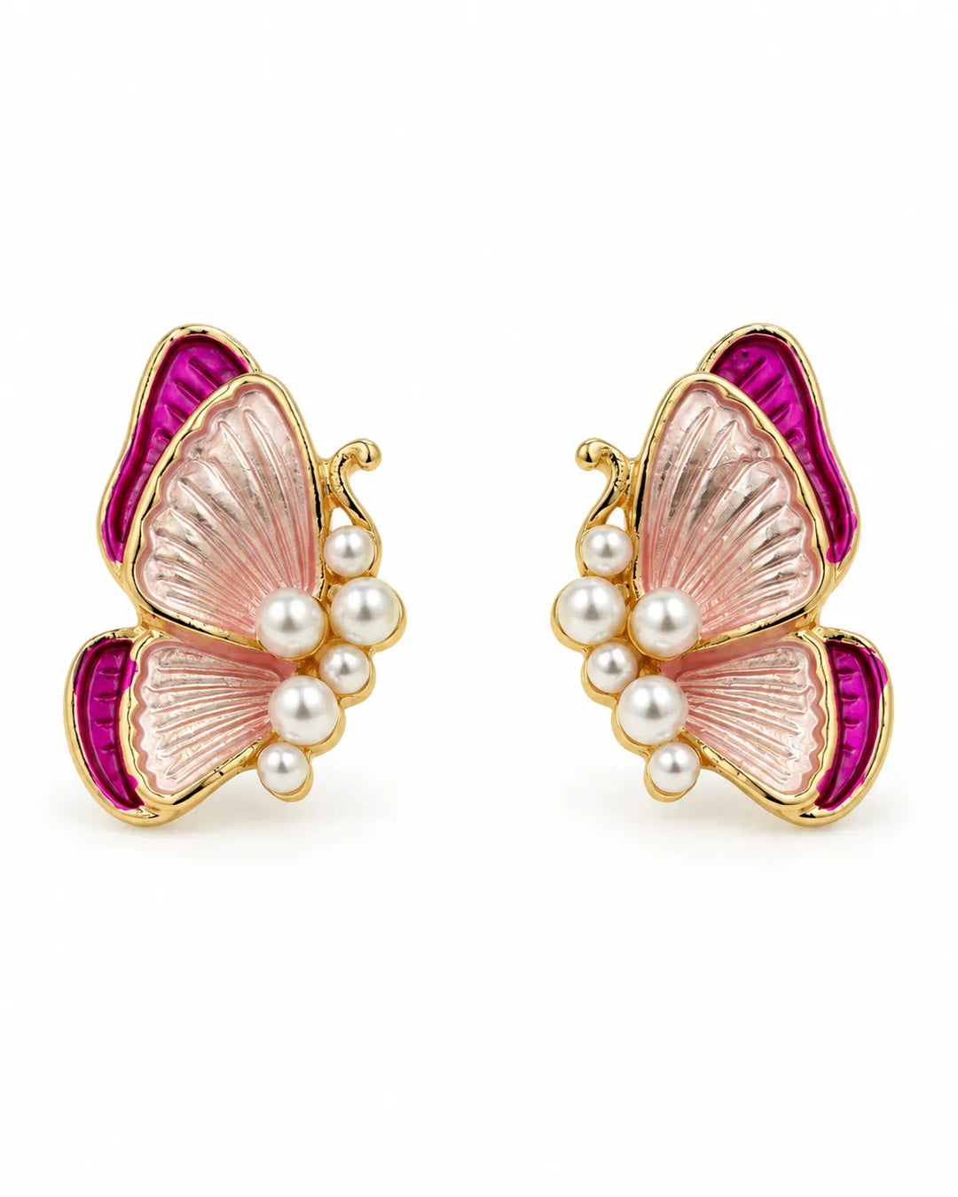 Ruvique Butterfly Pearl Enamel Stud Earrings