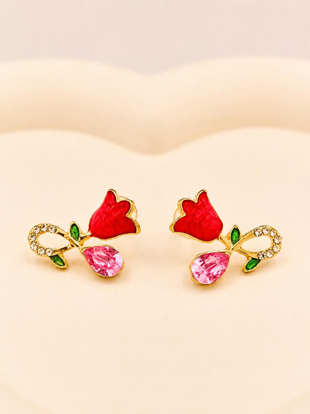 Pink Tulip Crystal Drop Earrings