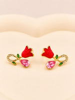 Load image into Gallery viewer, Pink Tulip Crystal Drop Earrings
