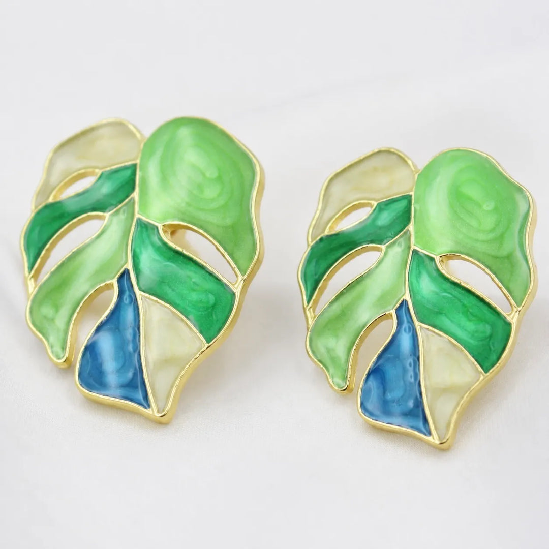 Tropical Leaf Enamel Earrings