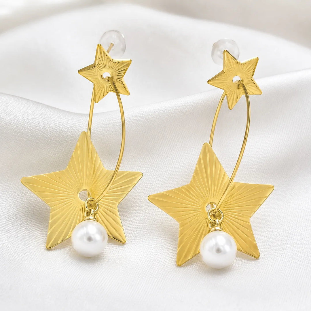Gold Shooting Star Pearl Earrings