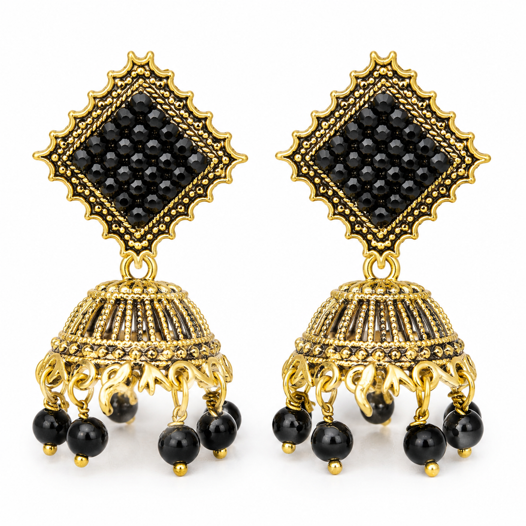 Black Square Jhumka Earrings