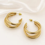 Load image into Gallery viewer, Triple Tube Gold Hoop Earrings
