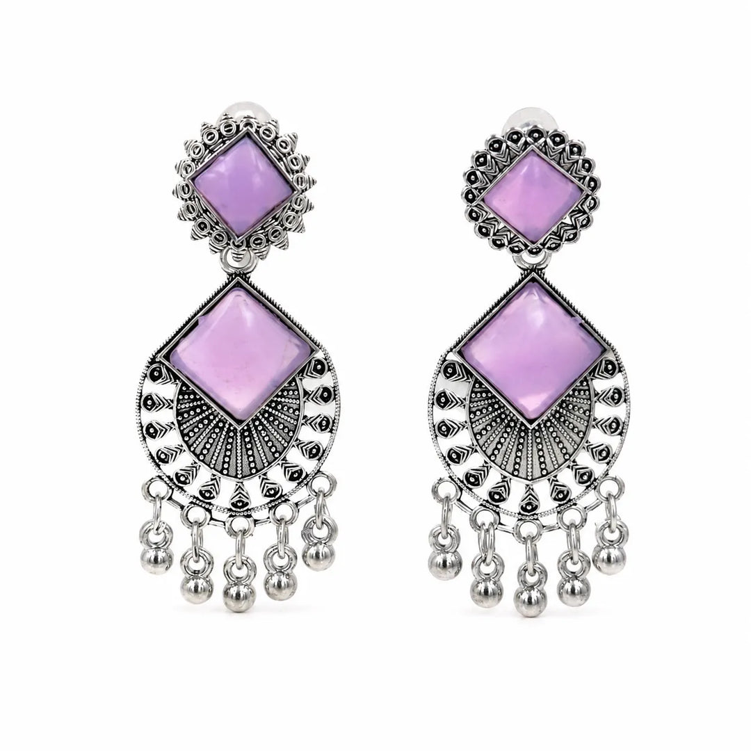 Lavender Stone Oxidised Ghungroo Earrings